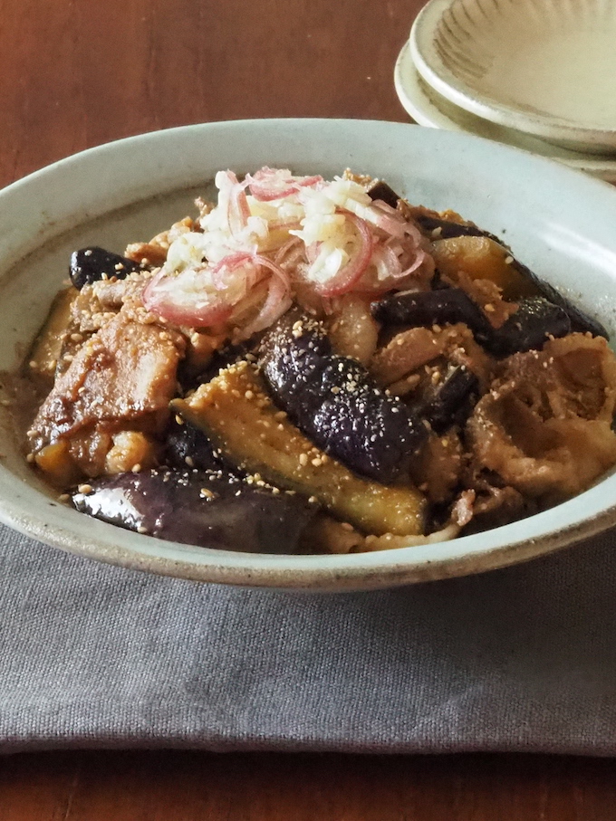 こってり！豚肉となすのごま味噌炒め