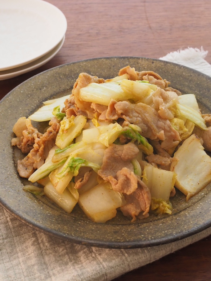 白菜と豚肉のカレー炒め