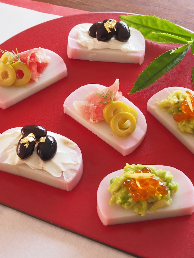 かまぼこの豪華3種カナッペ