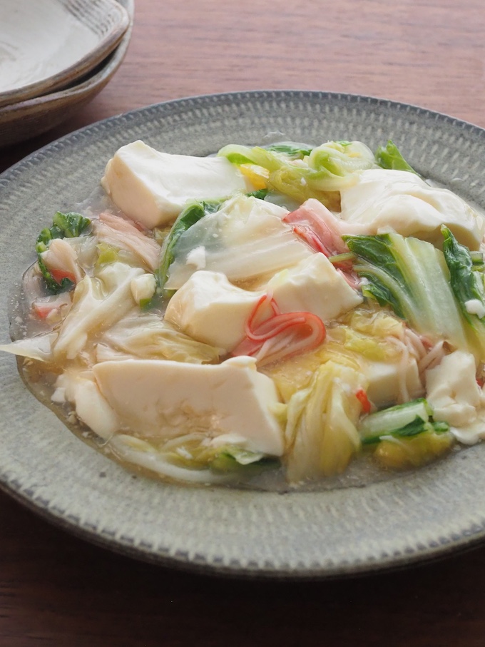 くずし豆腐と白菜のかにかまあん