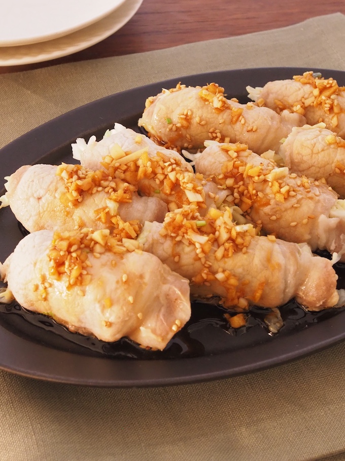 春キャベツの肉巻きレンジ蒸し