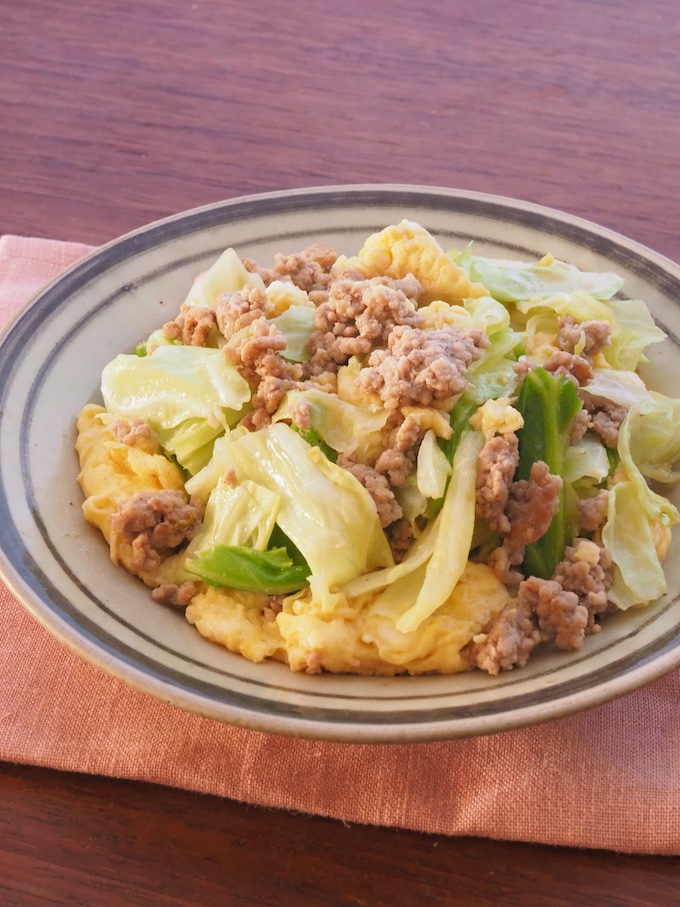 春キャベツとひき肉の卵炒め
