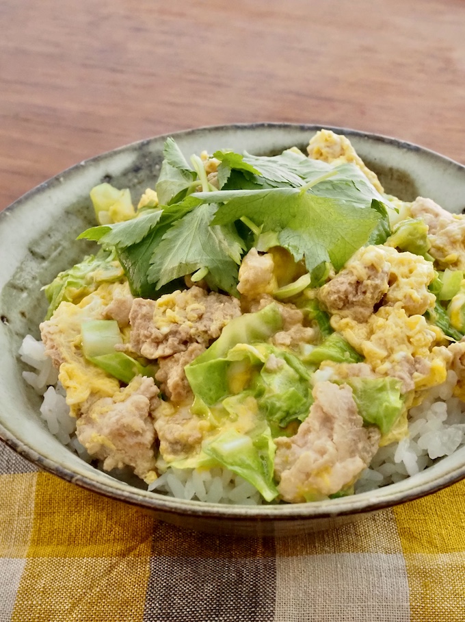 ひき肉と春キャベツの卵とじ丼