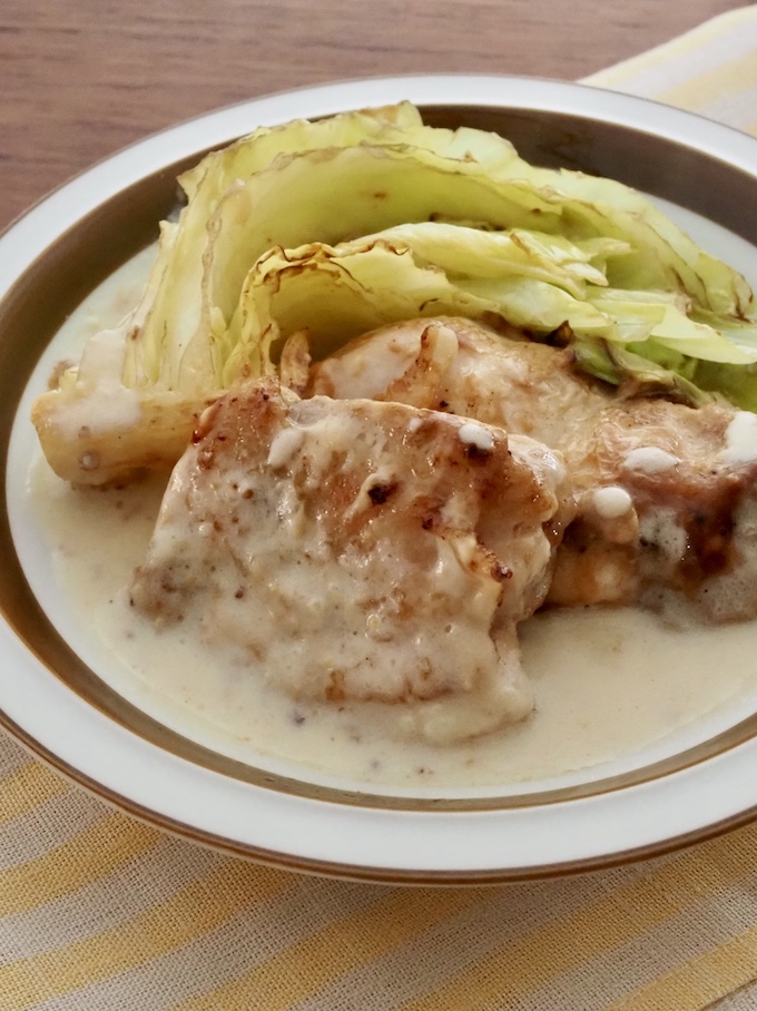 春キャベツと鶏肉のマスタードクリーム煮
