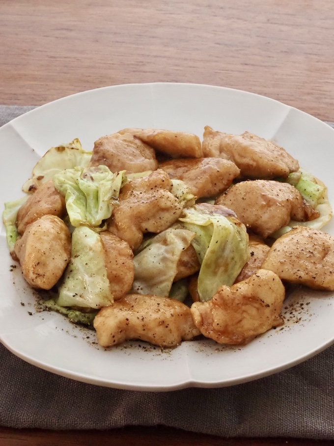 春キャベツとささみのバタポン炒め