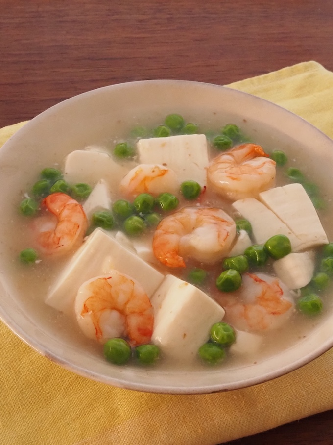 豆腐のエビとグリーンピースあんかけ