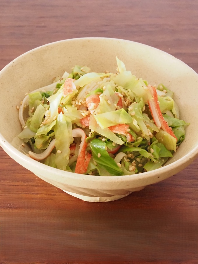 【お弁当おかず】キャベツとかにかまぼこのごま酢和え