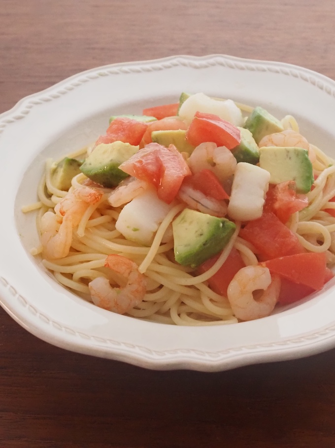 シーフードミックスの冷製パスタ