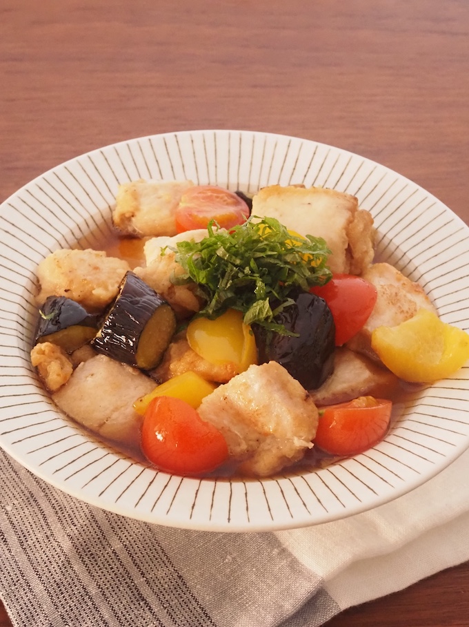 鶏むねと夏野菜の冷やしだしびたし