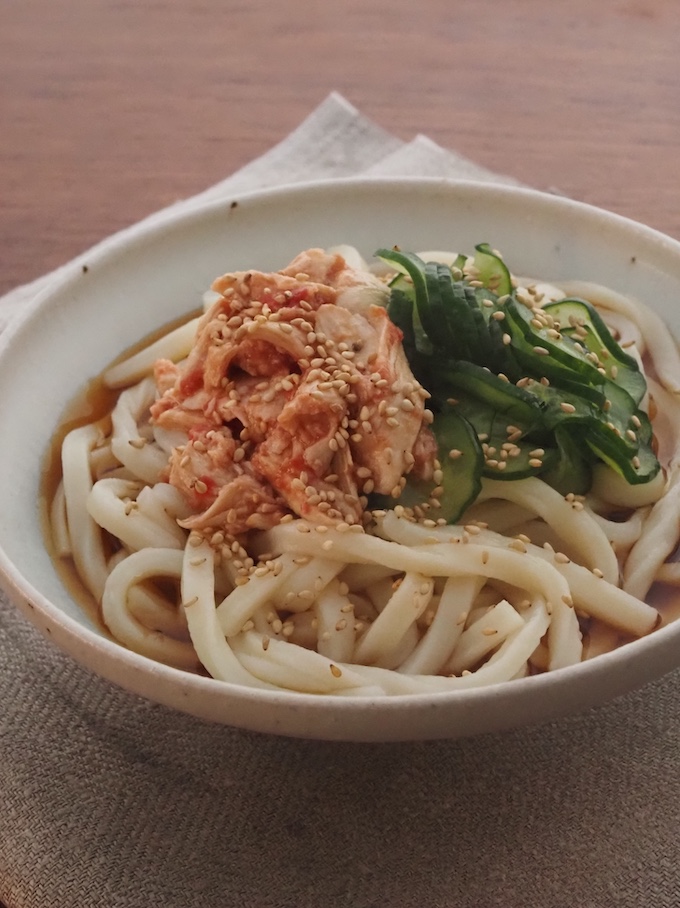 塩もみきゅうりとささみの梅和えうどん