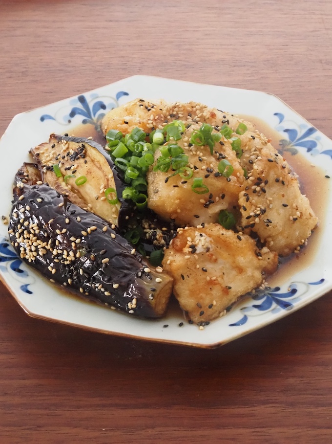 鶏むねとなすのごま南蛮