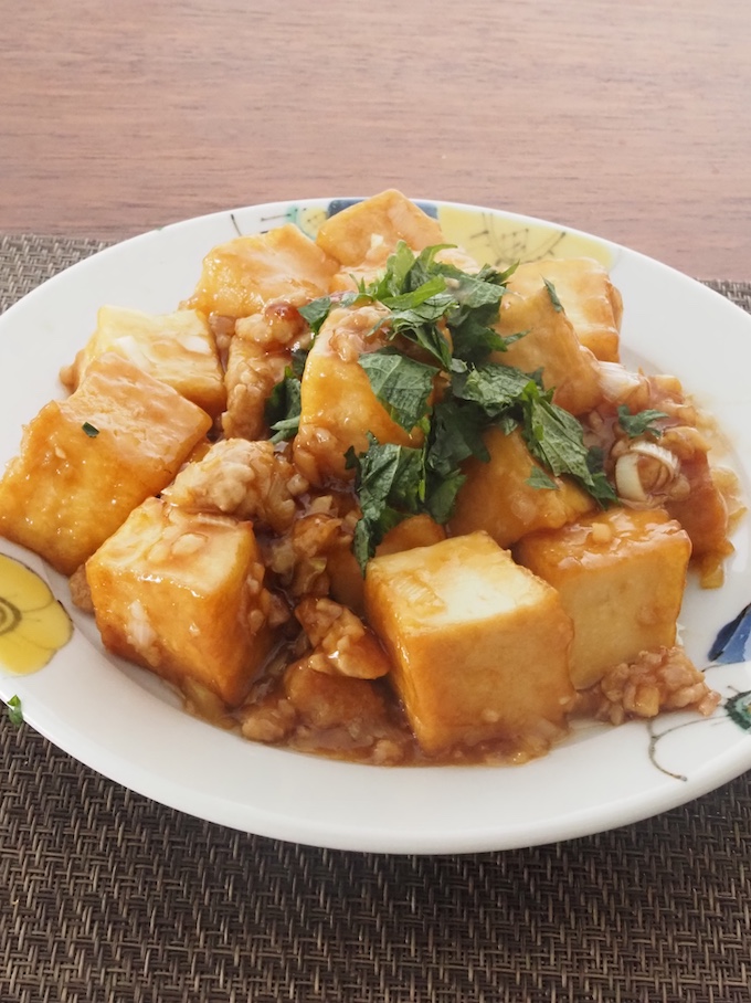 厚揚げとそぼろのポン酢照り焼き