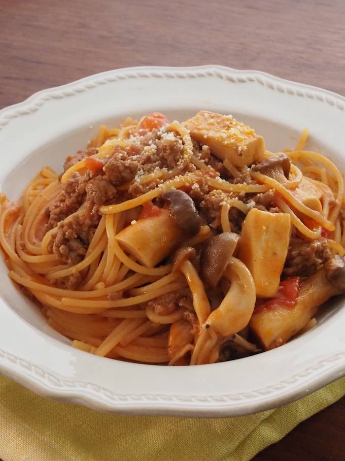 きのことひき肉のワンポットパスタ