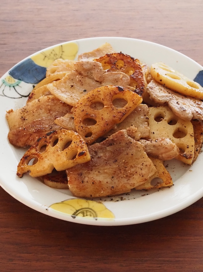 豚バラれんこんポン酢炒め
