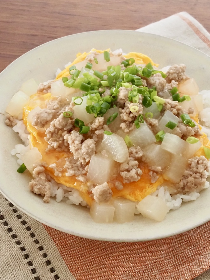 大根とひき肉と卵のとろとろあんかけご飯