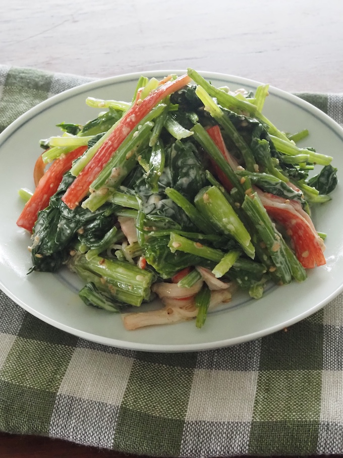 ほうれん草とかにかまぼこのマヨポン